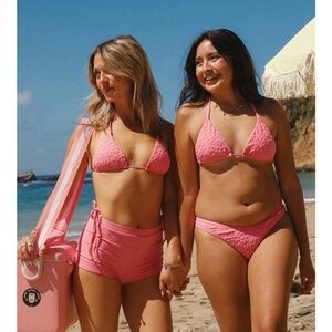 Palm Tie Back Triangle Bikini Top- Hula Hoop Terry